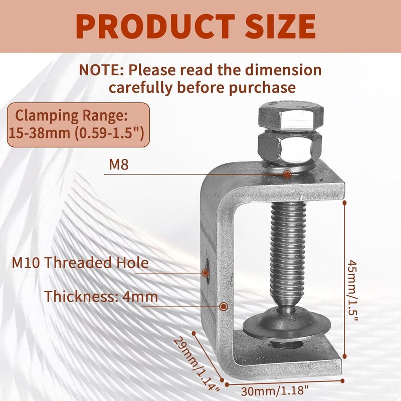 MCSDFN 4 Pack Stainless Steel C Clamps 1-1/2" with Stable Wide Jaw Opening, Small C-Vise Clamps Heavy Duty U Clamp for Metalworking Woodworking Welding Mounting - Image 2